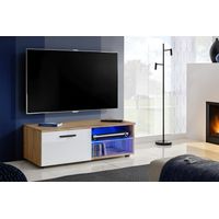 Extreme Furniture, Armoire TV T32-100, (LxHxP): 100 x 34,5 x 45, corps en Wotan Mat, Façades en Blanc Brillant, sans LED