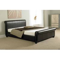 Comodo Modern Faux Leather Sleigh Bed - Black - 4ft6 Memory Foam Spring Mattress