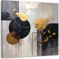 Impresión de Imagen, Abstracción de círculos y hojas en negro y gris, 60x60