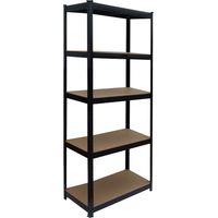 Relaxdays Rayonnage lourd, H x L x P: 150 x 75 x 30 cm, 875 kg, 5 niveaux, rayonnage cave, à emboîter, noir/marron