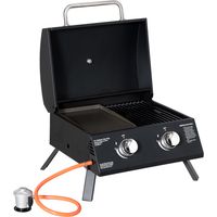 Barbacoa de gas plegable 2 quemadores parrilla portátil con tapa acero carbono camping picnic jardĂn 55x46,5x41 cm Noir