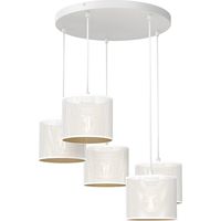 Suspension blanche ronde 5 abat-jour dorés E27 Luminex