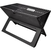 Barbecue rectangulaire pliable au charbon de bois en acier émaillé avec une grille en acier inoxydable.