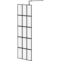 Colore 8mm Clear Glass Matt Black Crittall Frame 1950mm x 700mm Walk In Shower Screen including Support Bars and Retainer Feet