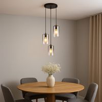 Lampada a sospensione in vetro fumé luce a sospensione nera per sala da pranzo luce a 3 fiamme, metallo, 3x presa E27, DxH 37x120 cm