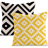 Housses de coussin décoratives printemps-été pour canapé, lit, voiture, maison, 45 x 45 cm, lot de 2, motif géométrique noir et blanc