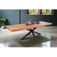 Esstisch Baumkante Akazie natur 220 (320) x 100 Spider-Gestell schwarz mit Ansteckplatten CALI