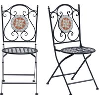 Lot de 2 Chaises Pliantes de Jardin Bistro, Assise Mosaïque, Structure Métal Noir, Charge 120 kg, Idéal Terrasse et Balcon, 50 x 40 x 94,5 cm