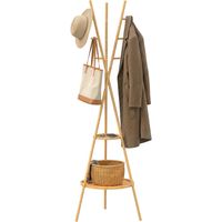 Perchero de Pie de Bambú Perchero para Ropa con 2 Estantes y 9 Ganchos Diseño Elegante 58,5x58,5x176 cm Natural