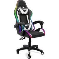 Todeco – Chaise gaming massage avec lumière LED – Dossier haut et réglable – Appui-tête et support lombaire – Cuir PVC – Charge max 150 kg