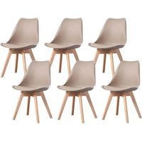 Hobag – Lot de 6 chaises scandinaves taupe – Pieds en bois – Largeur d'assise 43cm – Profondeur d'assise 42cm – Hauteur d'assise 45cm