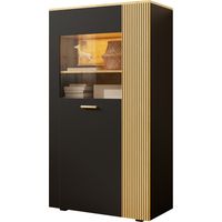 Meuble de rangement bois massif avec éclairage LED 16 couleurs, vitrine multifonction avec étagères réglables et portes vitrées