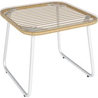 Mesa de Jardín de Ratán Sintético con Encimera de Vidrio Templado y Patas Ajustables para Exterior 50x50x44 cm Natural