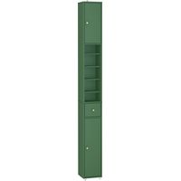 SoBuy Mueble Columna Baño, Armario de Almacenamiento Delgado con Cajón y Estantes Ajustables - Mueble Baño Compacto para Inodoro, Espacios Pequeños - Verde Oscuro, MDF, 20x20x180cm, BZR34-II-SY