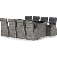 Vidaxl – Ensemble à manger d'extérieur 9 pièces – Résine tressée – Coussins épais – Cadre en acier – Conception modulaire – Pour terrasse et patio