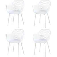 Eggree – Lot de 4 chaises scandinaves en plastique blanc – Assise enveloppante avec accoudoirs – Structure en métal laqué – Pour salle à manger et extérieur