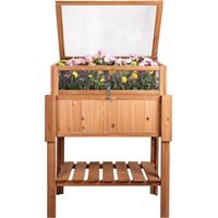 needs&wants® Großes Hochbeet mit Frühbeet-Aufsatz Abdeckung aus Holz für Garten Balkon, Pflanzbeet mit Gewächshaus Frühbeetkasten mit Deckel Dach Haube Ablage Pflanzkasten, 90 x 60 x 118 cm, braun