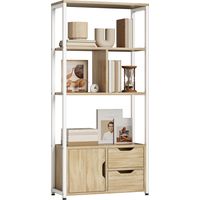 Librería Estantería para Libros con Estantes Cajones y Puerta 58x24x122 cm Estilo Industrial Blanco y Natural