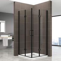i-flair Duschkabine Belle mit Falttüren Eckduschkabine aus durchsichtigem ESG Sicherheitsglas 180 cm hoch mit schwarzen Aluprofilen DK63 75x95 cm