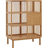 étagère sur pied en bambou HWC-N81, avec 3 étagères et porte coulissante FSCé 115x80x45 cm