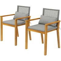 Set 2 Sedie Giardino Legno Acacia Cuscini Naturali