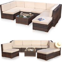 Melko Garten Ecksofa Polyrattanlounge Sitzgarnitur Gartenlounge mit Kissen, Verbindungsclips und Schraub-Ausgleich-Standfüße