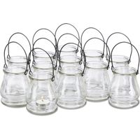 Photophore en verre, lot de 24, petit vase rond avec anse, déco de table intérieure et extérieure, transparent