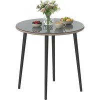 Mesa de Comedor de Jardín con Tablero de Vidrio Templado con Borde de Ratán Estructura de Acero 80x80x74 cm Gris