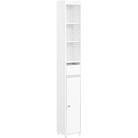 SoBuy Bathroom Furniture Storage Column Small Tall Cabinet with Door and Drawer Bathroom Cabinet Moisture Resistant - Compact Storage for WC and Toilets 20x20x145cm BZR34-K-W