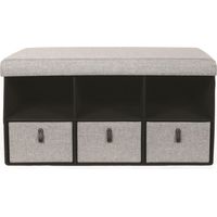 The Home Deco Factory – Banc d'entrée pliant 3 niches et 3 tiroirs – Meuble à chaussures en MDF – Dimensions L. 76 x l. 37 x H. 39 cm – Revêtement en lin