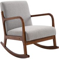 Poltrona a Dondolo Imbottita Grigia Legno Poliestere Design Vintage 64x86x80cm
