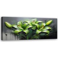 Tableau déco Fleurs peintes abstraites de lys verts 90x30