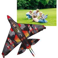 Cerf-volant avion de 1,6 m avec fonction de pilotage, facile à piloter et sûr, magnifique grand cerf-volant pour enfants et adultes, cadeau noir