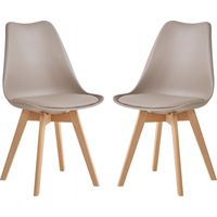2 Chaises Tulipes Salle à Manger Scandinaves Bm Home Salle de Bureau, Pieds en Bois de Hêtre Massif, Couleur TAUPE