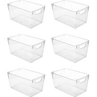 TOQUE 6PCS Fridge Storage Bins Clear Kitchen Organiser Containers PET Stackable