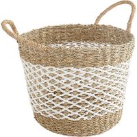 Panier de rangement ajouré avec poignées - Blanc - Paille Naturel - 30x30x30 cm - BOX & BEYOND