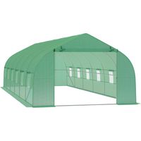 Outsunny Invernadero de Exterior Invernadero de Túnel 8x3x2 m Invernadero de Jardín con 12 Ventanas y Puerta Enrollable para Cultivo Plantas Tomates Verduras Acero y PE 140 g/m² Verde