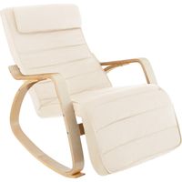 Fauteuil à bascule cadre en bois rembourrage épais et coussin beige