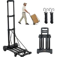 VEVOR Carrello a Mano Pieghevole, Capacita di Carico di 135 kg, Carrello Portabagagli Pieghevole con 4 Ruote, 2 Corde Elastiche e Base Espandibile, Carrello Multiuso per Trasporto Bagagli