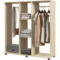 Armoire à roulettes avec 2 barres et 3 étagères ouvertes en bois et aluminium 120x40x128 cm