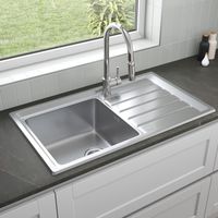 ArtiKitch Stainless Steel 1 Bowl Kitchen Sink Square Inset Reversible Drainer Basket Waste