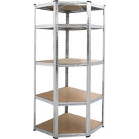 Estantería Almacenaje Esquinera Angular Metálica 180x70x40cm Metálica Galvanizada Modular 5 Baldas MDF Montaje Suelo sin Tornillos System Click & Push Almacenamiento Multiposición Trastero / Garaje /