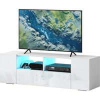 TV-Lowboard mit 16 LED und Stauraum, Hochglanz Weiß 137×35×42 cm