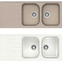 LAVELLO SINTETICO 2 VASCHE CON GOCCIOLATOIO INCASSO ""LITHOS"" Bianco Alpina 07 - 116x50 cm