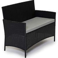 EVRE Black Rattan Garden Furniture Set Patio Conservatory Balcony Indoor Outdoor 4 Seater Piece Glass Top Coffee Table Modular Sofa Loveseat with Cushions