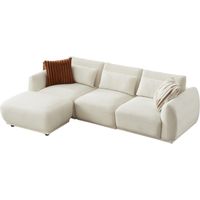 YHL Voyura 10-BEIGEWHITE Sofá multipersona de terciopelo teddy espuma almohadas – Beige Blanco