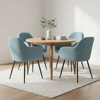 Poltrona imbottita in velluto celeste con gambe in ferro nero 4 poltrone