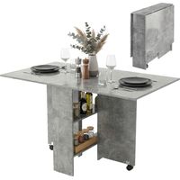 Tavolo da pranzo pieghevole con ripiani e ruote grigio cemento 120x80x75 cm