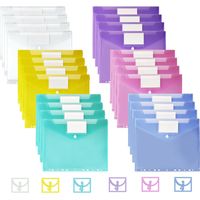 Lot de 24 Pochette Plastique A4,Pochettes Porte-Documents avec Rabat, Couleurs Vives Transparentes, Classeur Pochette