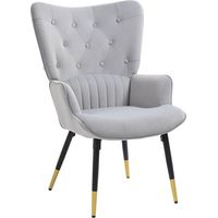 Sillón Individual Tapizado en Terciopelo Respaldo Alto Estilo Moderno 68x72x103 cm Gris Claro